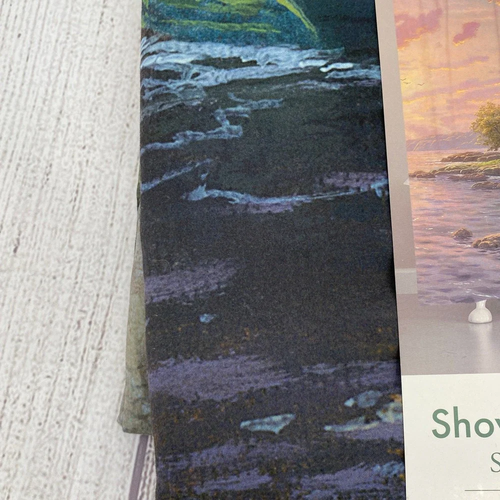 Thomas Kinkade Shower Curtain Multicolor Serenity Cove Lighthouse Landscape